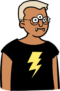 3-eyed person with fangs