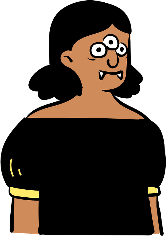 3-eyed person with fangs