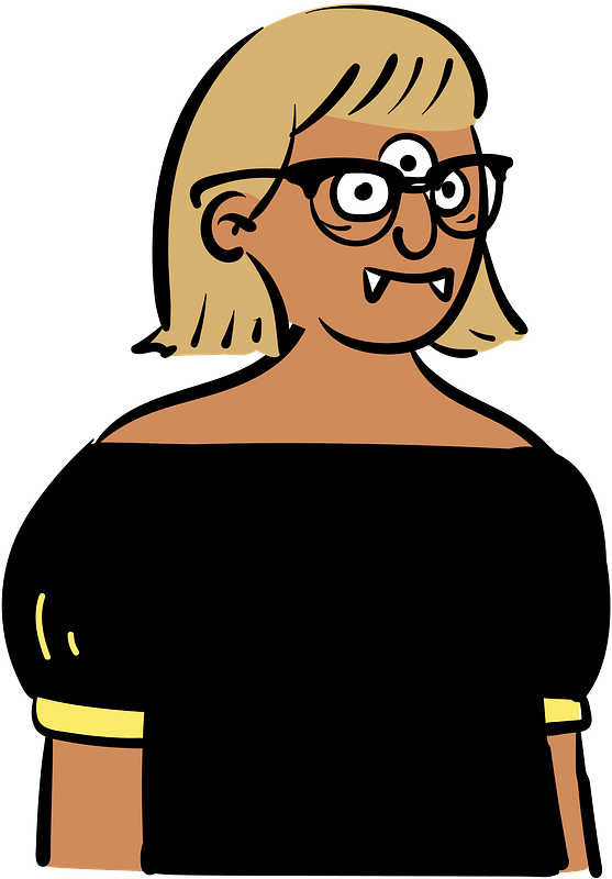3-eyed person with fangs
