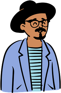 Man in blue jacket with a hat