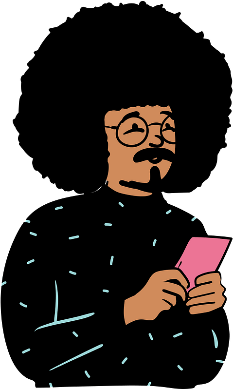 Man with afro reading paper