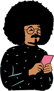 Man with afro reading paper