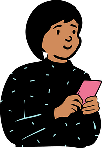 Woman in black sweater reading paper