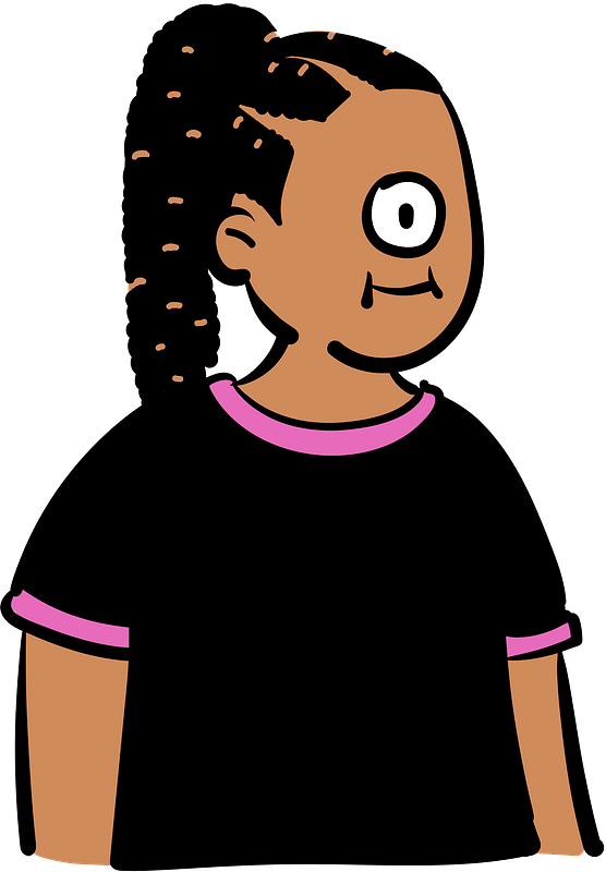 Woman in black t-shirt with one eye
