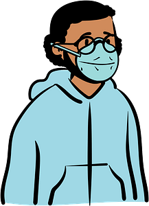 Man in blue hoodie wearing face mask