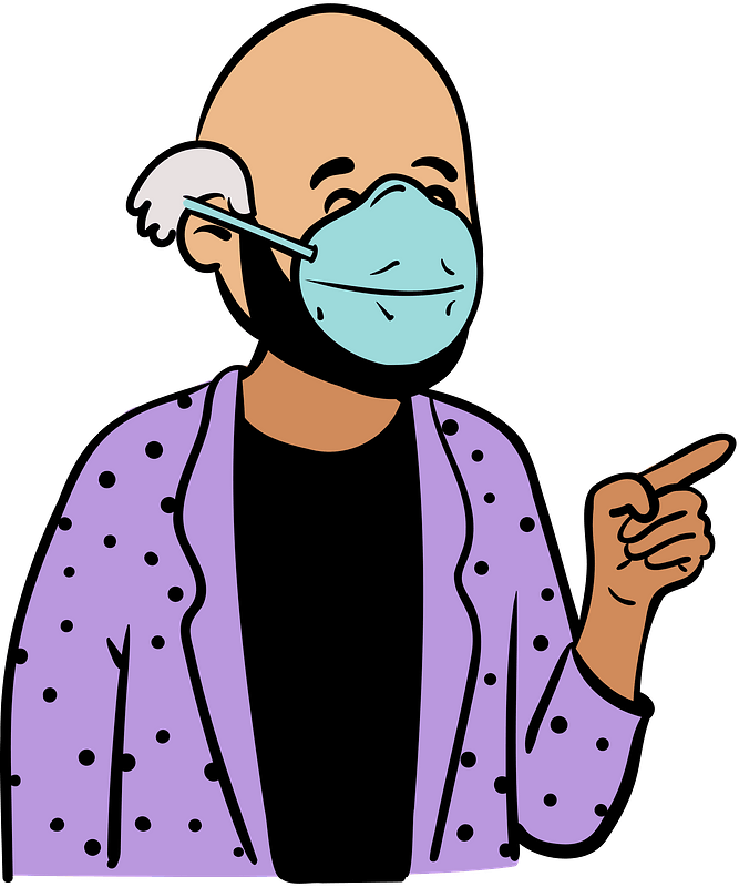 Man in purple jacket wearing face mask