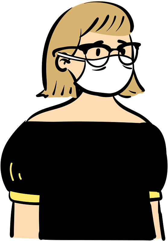 Woman in black dress wearing face mask