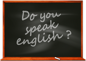 Do you speak English? lettering on board