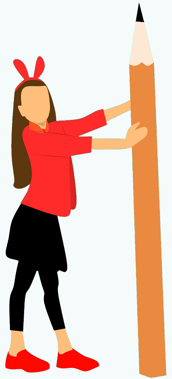 Girl holding a huge pencil