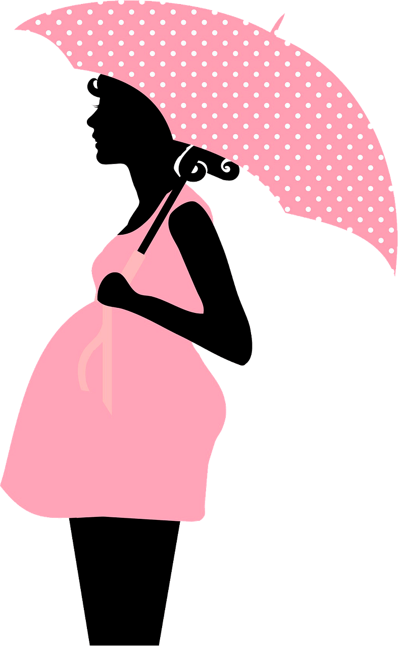 Pregnant woman under umbrella