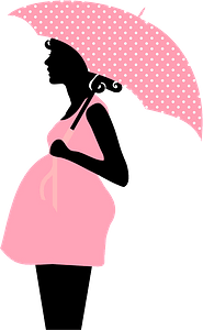 Pregnant woman under umbrella