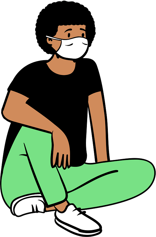 Boy in face mask sitting