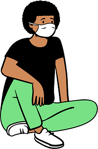 Boy in face mask sitting