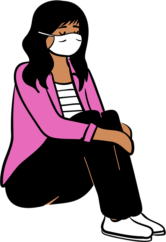 Girl in face mask sitting