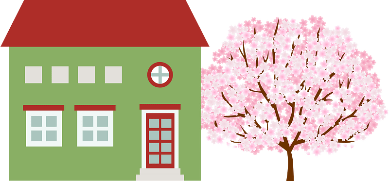 House and cherry tree