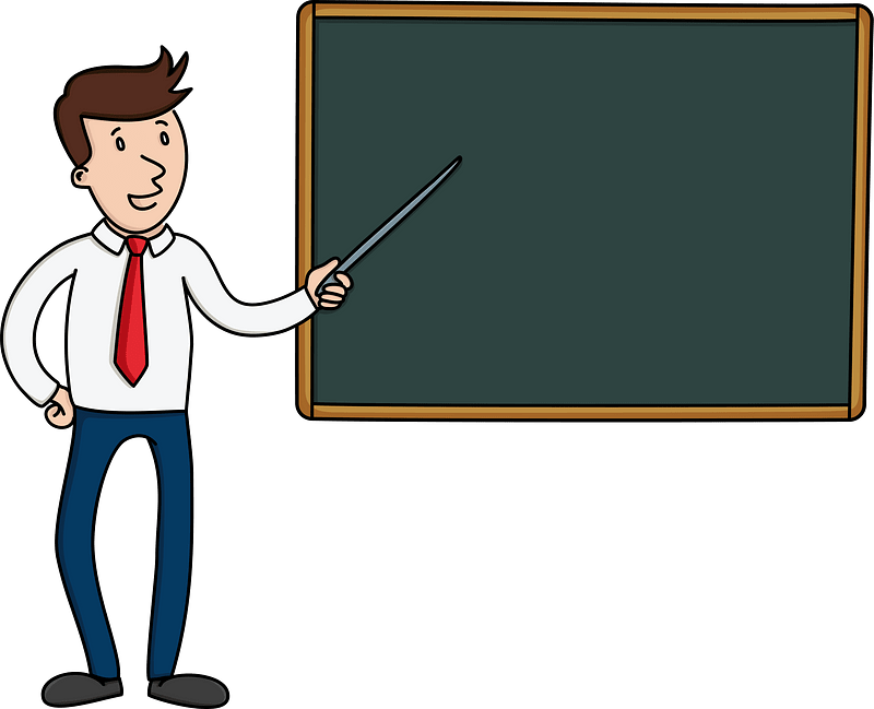 Man pointing at blank presentation board