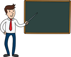 Man pointing at blank presentation board