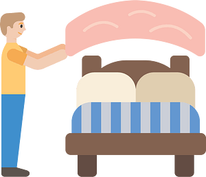 Makes the bed