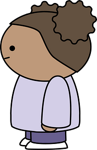 Curly haired girl in a purple shirt, standing