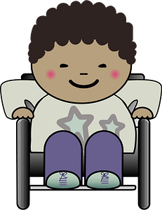 Joyful boy in wheelchair