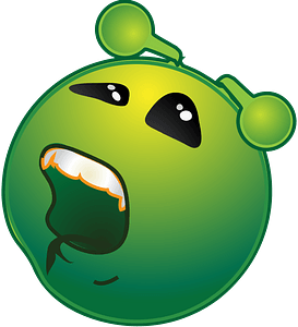 Smiley green alien bored