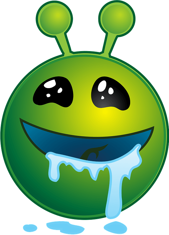 Smiley green alien drooling