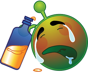 Smiley green alien drunk sad