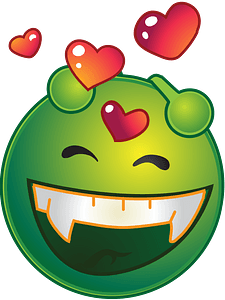 Smiley green alien happy love