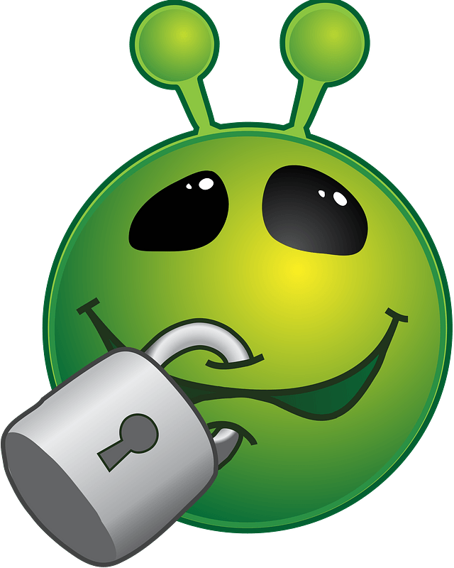 Smiley green alien lipsealed