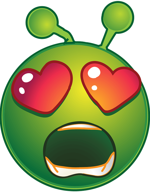 Smiley green alien surprised love