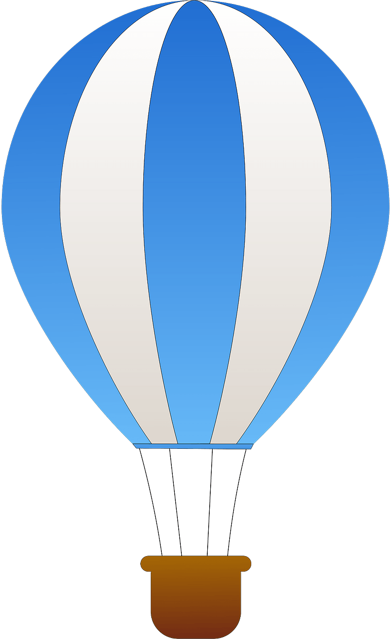 Blue and White Vertical Striped Hot Air Balloon