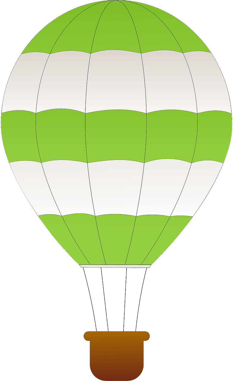 Green and White Horizontal Striped Hot Air Balloon