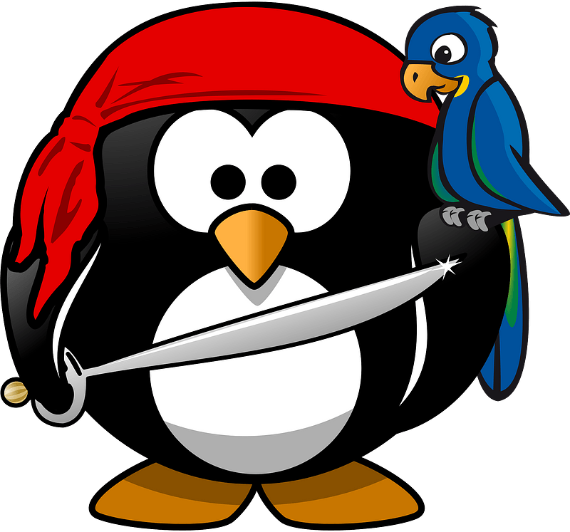 Pirate penguin and parrot