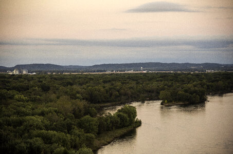 River, Trees, and Sauk City in the Distance in Wisconsin photo