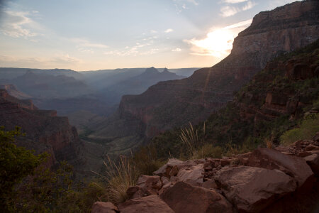 Rocky hiker path in the side of the valley of the Grand Canyon