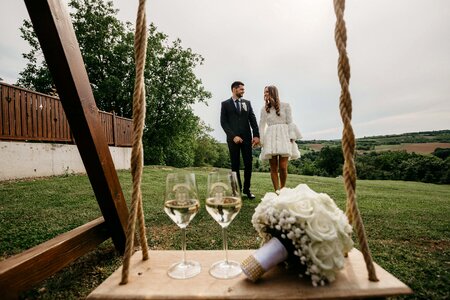 Groom bride swing photo