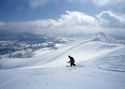 Man skiing on slope photo