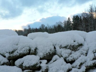 Snow stone stone wall