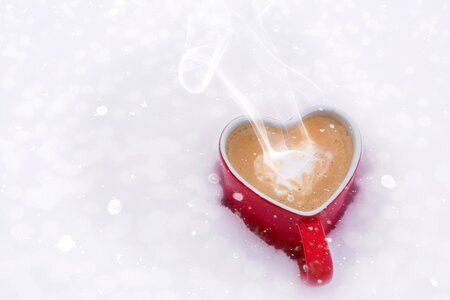 Coffee heart mug snow photo