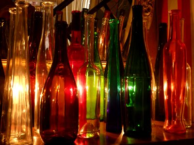 Colorful glass wine bottle photo