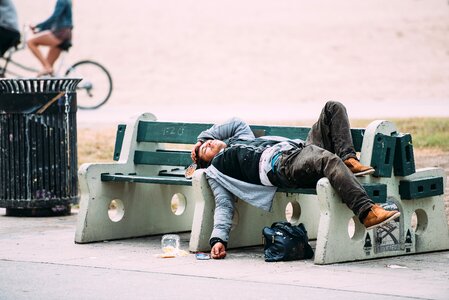 Man Sleeping Bench Homeless photo