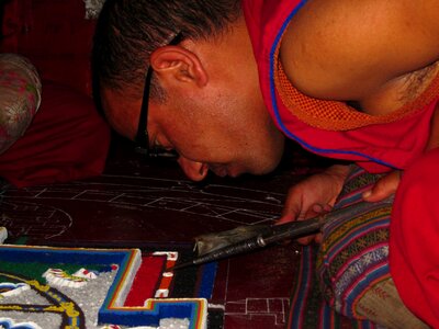 Mandala preparation painting monk photo