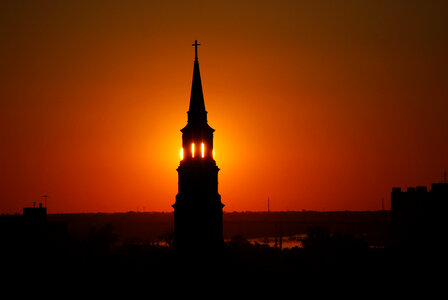 Sunset behind tower at Charleston, South Carolina