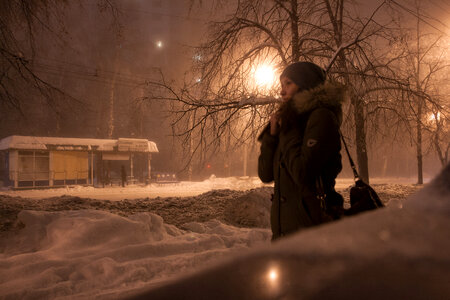 winter scene with girl photo