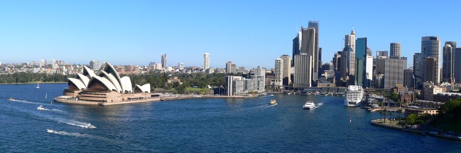 Opera house skyscrapers cityscape photo