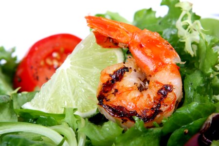 fried black tiger prawns with herbs and spices photo