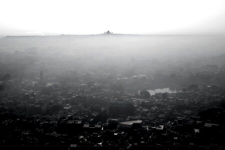 Black And White city fog photo
