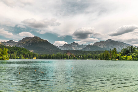 2 Mountain lake Strbske pleso in National Park High Tatra, Slovakia, Europe photo