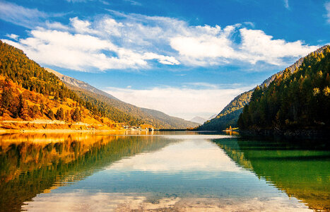 Serene landscape of the Mountains and lake with sky