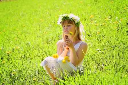 Blond long hair flower child photo